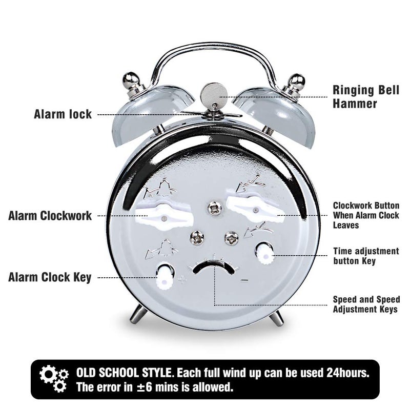 KEYPOWER Alarm Clock Mechanical Wind Twin Bell Double Bell Small - Image 5